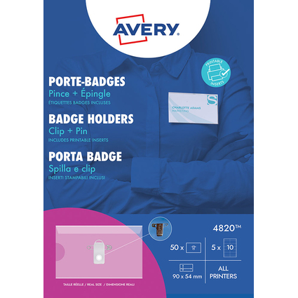 AVERY Porte-badge avec pince combi, 90 x 54 mm