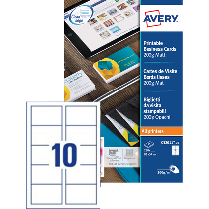 AVERY Cartes de visite Quick&Clean, 200 g/m2, blanc mat