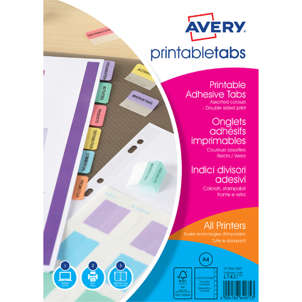 AVERY Onglets adhsifs personnalisables, A4, assorti