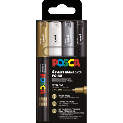 POSCA Marqueur  pigment PC1MC, tui de 4, assorti