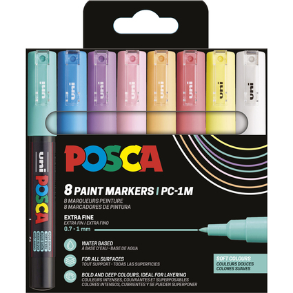 POSCA Marqueur  pigment PC1MC, tui de 8, couleurs douces