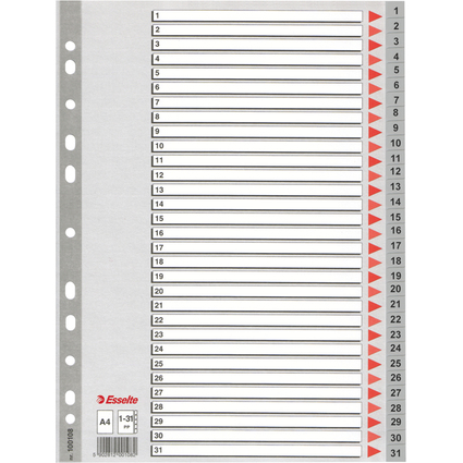 Esselte Intercalaires en plastique, numrique, A4, 1-31,gris