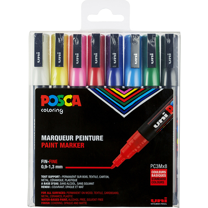 POSCA Marqueur  pigment PC-3M, tui de 8, assorti standard