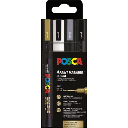 POSCA Marqueur  pigment PC3M, tui de 4, assorti