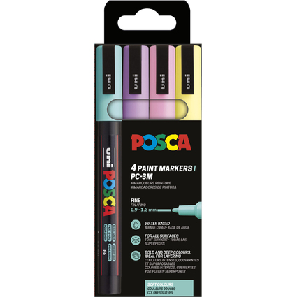 POSCA Marqueur  pigment PC3M, tui de 4, couleurs douces
