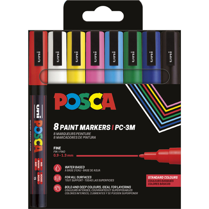 POSCA Marqueur  pigment PC3M, tui de 8, assorti standard