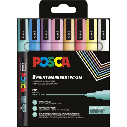 POSCA Marqueur  pigment PC3M, tui de 8, couleurs douces