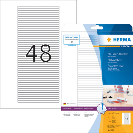 HERMA Etiquette pour tuis de CD SPECIAL, 114,3 x 5,5 mm