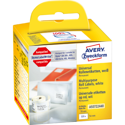 AVERY Zweckform Etiquettes en rouleau, 70 x 54 mm, blanc