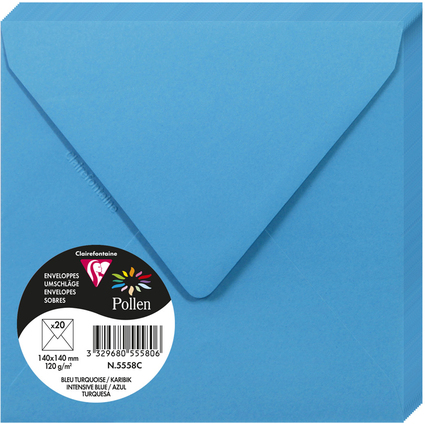 Pollen by Clairefontaine Enveloppes 140 mm, bleu turquoise