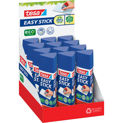 tesa ecoLogo Easy Stick Bton de colle, 25 g, prsentoir cmp