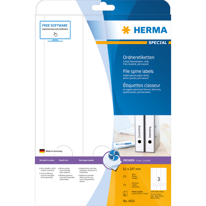 HERMA Etiquette dos de classeur SPECIAL, 297 x 61 mm, blanc