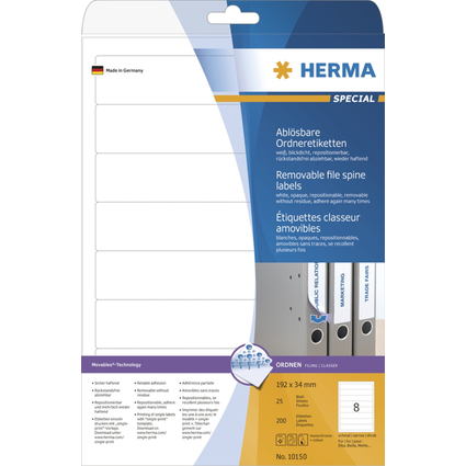 HERMA Etiquette dos de classeur SPECIAL, 38 x 297 mm, blanc