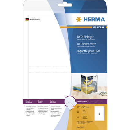 HERMA Jaquette DVD, pour tuis DVD, 183,0 x 273,0 mm, blanc