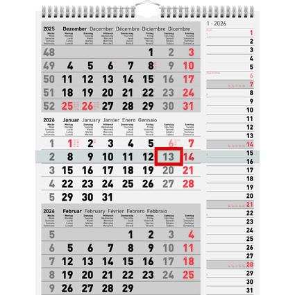 rido id Calendrier mural 3 mois "Kombi Planer 3", 2024