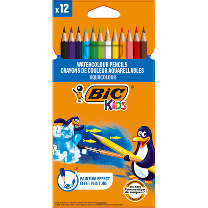 BIC KIDS Crayons de couleur aquarellables Aquacouleur, tui