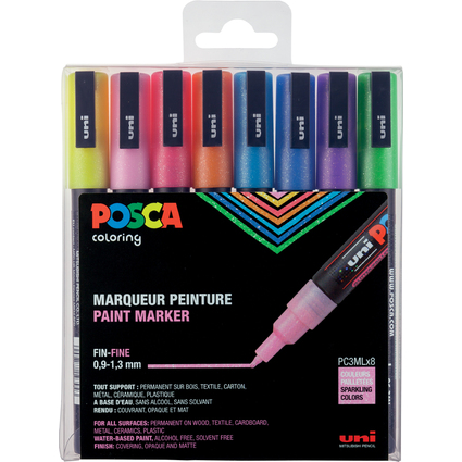 POSCA Marqueur  pigment PC-3ML paillet, tui de 8