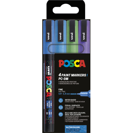 POSCA Marqueur  pigment PC3ML paillet, tui de 4, assorti