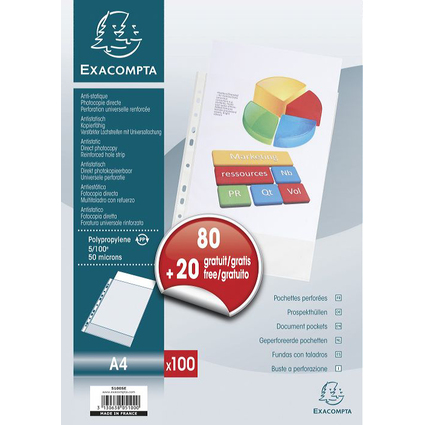 EXACOMPTA Pochette perfore, A4, pack promo 80 + 20 GRATUIT
