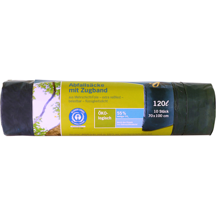 Secolan Sac poubelle  liens coulissants, bleu/noir, 120 l