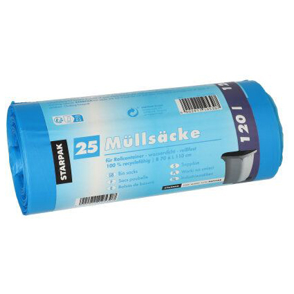 STARPAK Sac poubelle HDPE, 120 litres, bleu