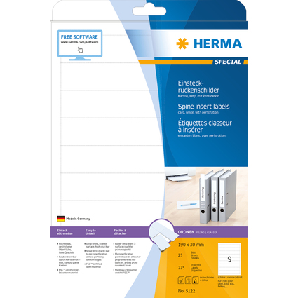 HERMA Etiquette dos de classeur amovible, 54 x 190 mm, blanc