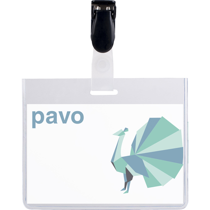 pavo Porte-badge, ferm en haut, avec clip, 60 x 90 mm