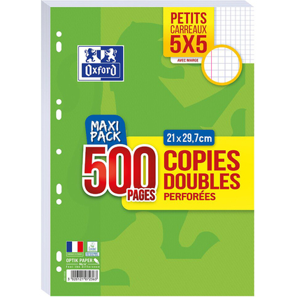 Oxford Copies doubles perfores, A4, quadrill, avec marge