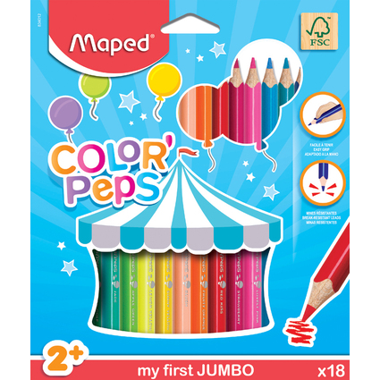 Maped my first Crayons de couleur COLOR'PEPS JUMBO, tui 18