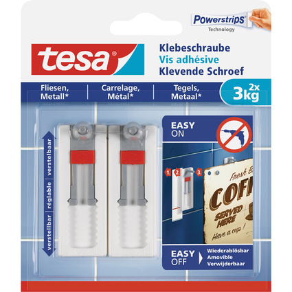 tesa Powerstrips Vis adhsive pour carrelage/mtal, blanc