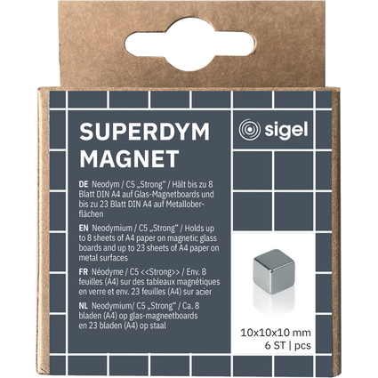 sigel Cube aimant nodym "Strong" C5, set de 6, argent