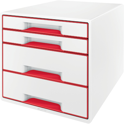 LEITZ Bloc de classement WOW CUBE, 4 tiroirs, blanc/rouge