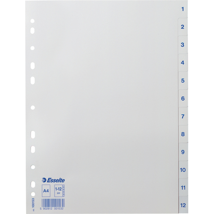 esselte Intercalaires en plastique, chiffres, A4, 1-12