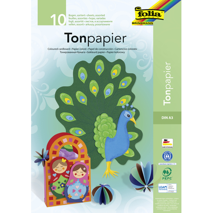 folia Bloc de papier de couleur, A3, 130 g/m2, 10 feuilles