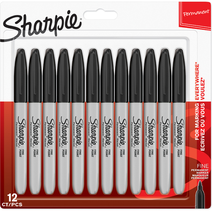 Sharpie Marqueur permanent FINE, blister de 12, noir