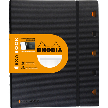 RHODIA Cahier EXABOOK rechargeable, A4+, quadrill 5x5, noir