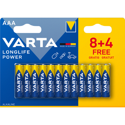 VARTA Pile alcaline Longlife Power, micro (AAA), pack co