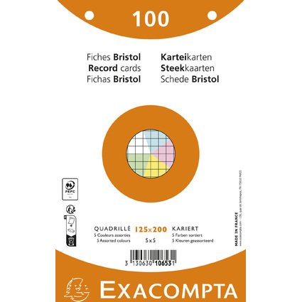 EXACOMPTA Fiches bristol, 125 x 200 mm, quadrill, assorti