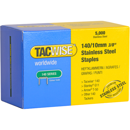 TACWISE Agrafes 140/10 mm, acier inoxydable, 5.000 pices