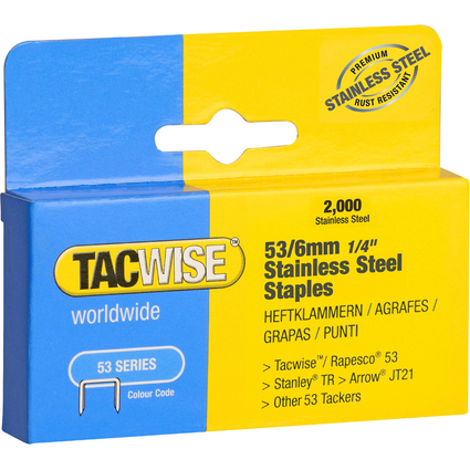 TACWISE Agrafes 53/6 mm, acier inoxydable, 2.000 pices