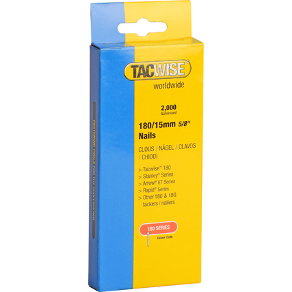 TACWISE Clous pour agrafeuse, 180/15 mm (18G), galvanis