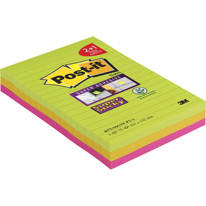 Post-it Bloc-note Super Sticky Notes, lign, 101 x 152 mm