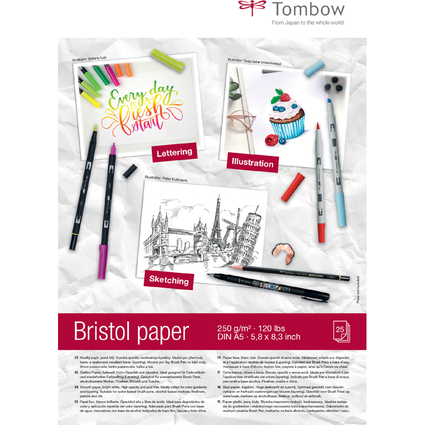 Tombow Bloc de papier dessin "Bristol", A5, uni, 250 g/m2