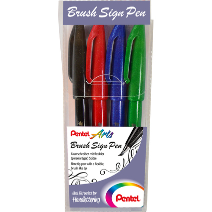 PentelArts Stylo feutre Brush Sign Pen, tui de 4, Basic