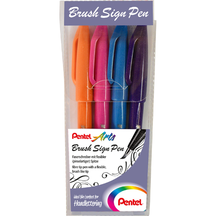 PentelArts Stylo feutre Brush Sign Pen, tui de 4, Colour