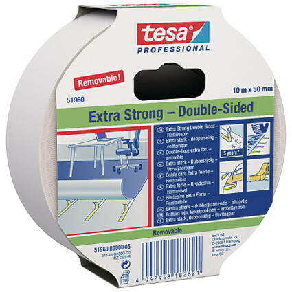 tesa Adhsif double-face extra fort, amovible, 50 mm x 25 m