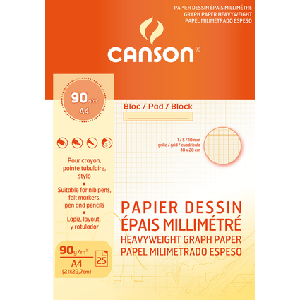 CANSON Bloc de papier millimtr, A4, 90 g/m2