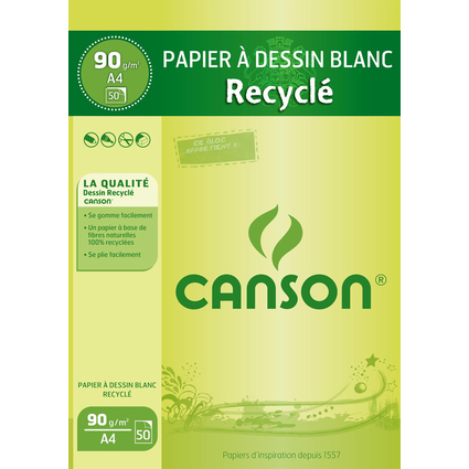 CANSON Bloc de papier  dessin recycl, A4, 90 g/m2, blanc