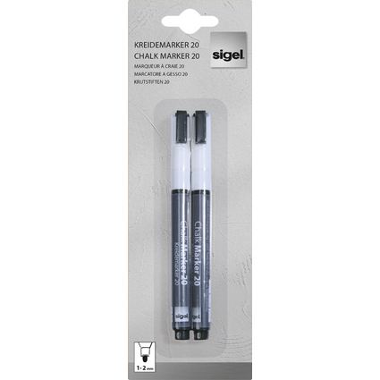 sigel Marqueur  craie 20, pointe ogive: 1 - 2 mm, blanc