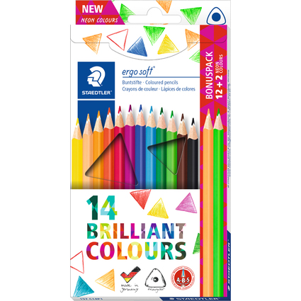 STAEDTLER Crayon de couleur triangulaire ergosoft, 12+2 tui